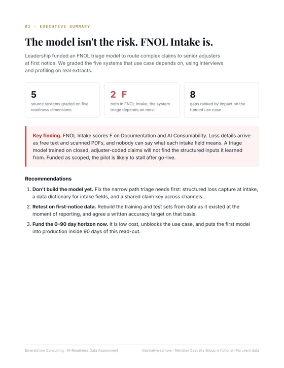 Sample read-out page: Executive summary